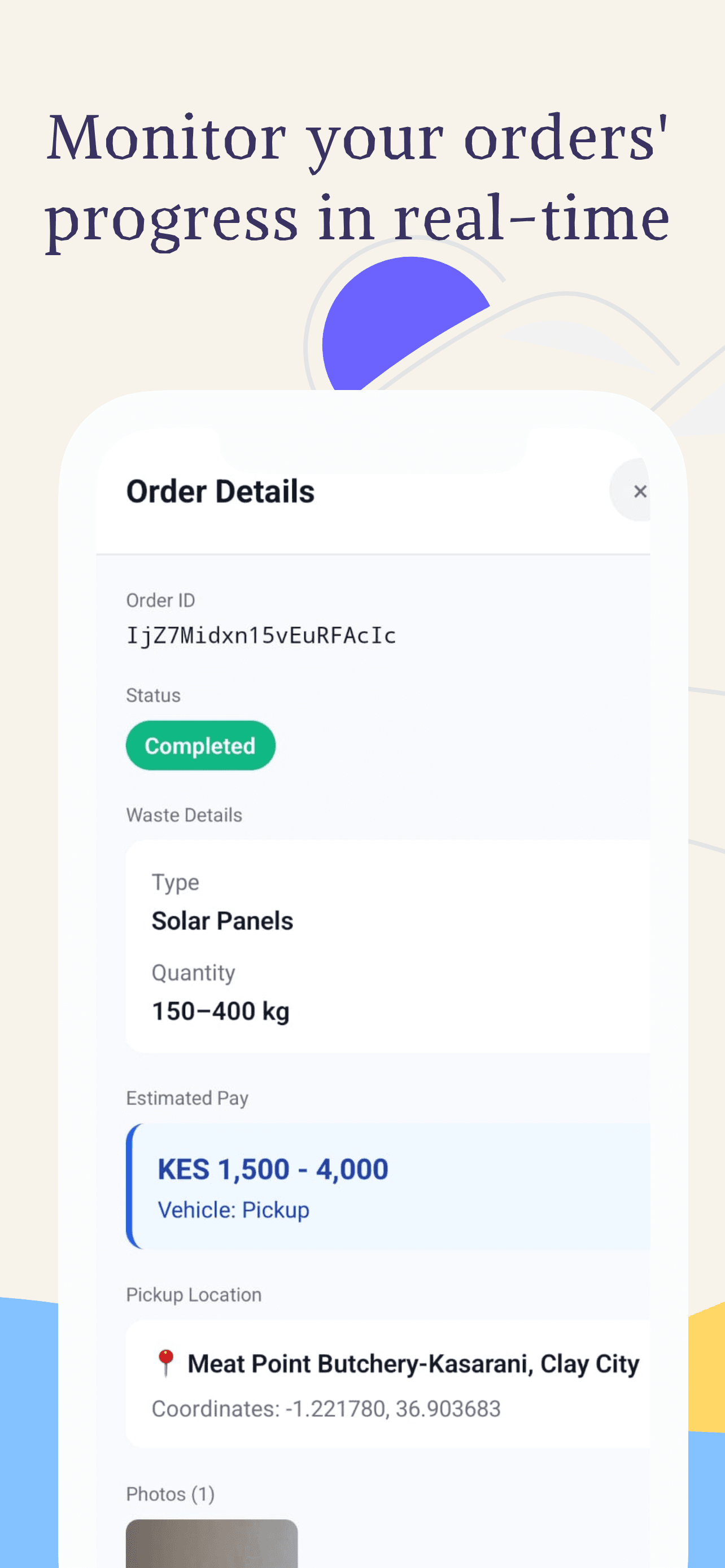Order progress monitor for customers
